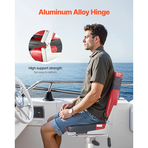 VEVOR Boat Seat High Backrest Πτυσσόμενο Μαξιλάρι Σφουγγάρι Καθίσματος Σκάφους Μαύρο & Κόκκινο