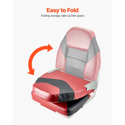 VEVOR Boat Seat High Backrest Πτυσσόμενο Μαξιλάρι Σφουγγάρι Καθίσματος Σκάφους Μαύρο & Κόκκινο
