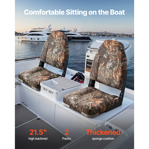 VEVOR Boat Seat High Backrest Πτυσσόμενο Κάθισμα Σκάφους Σφουγγάρι Καμουφλάζ