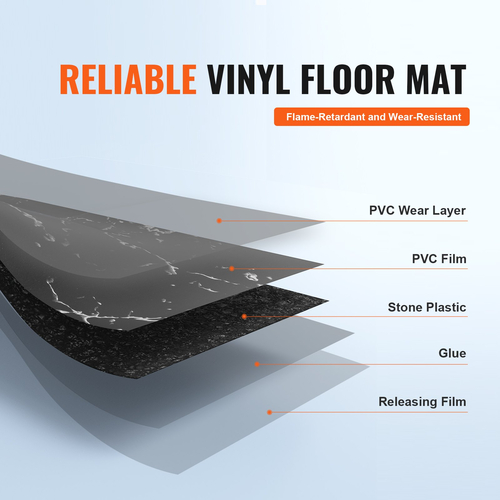 VEVOR 12" x 12" Αυτοκόλλητα πλακάκια δαπέδου βινυλίου 50 τμχ Μαύρο μάρμαρο πάχους 1,5 mm
