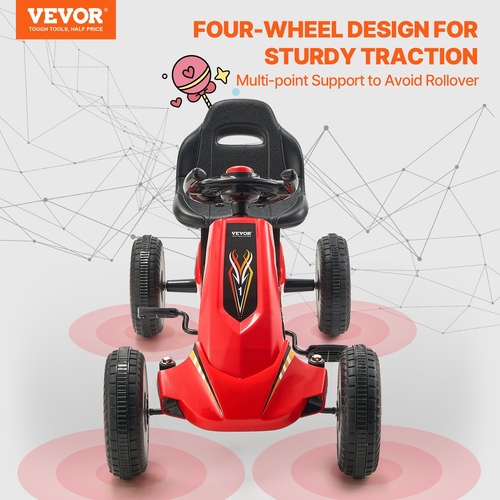 VEVOR Go Kart 4 τροχών με πεντάλ για παιδιά ηλικίας 3-8 ετών με ρυθμιζόμενο κάθισμα, κόκκινο