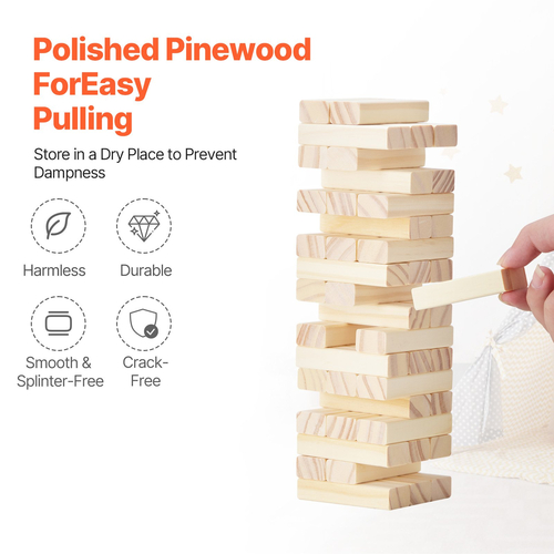 VEVOR Tumbling Timber Toy 54 Blocks Tumble Tower Blocks Παιχνίδι Pine Wood Crate