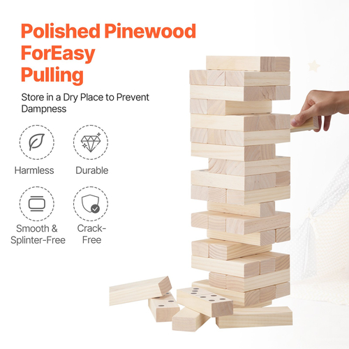VEVOR Tumbling Timber Toy 54 Blocks Large Tumble Tower Blocks Game Τσάντα από ξύλο πεύκου