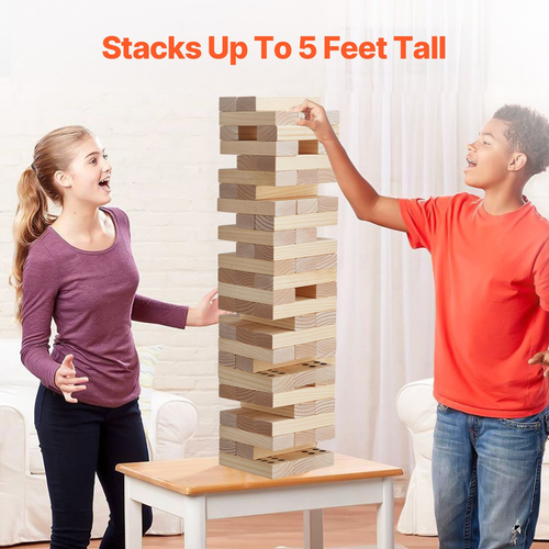 VEVOR Tumbling Timber Toy 60 Blocks Giant Tumble Tower Blocks Game Pine Wood Bag