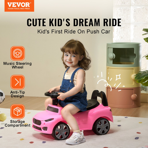 VEVOR Ride On Car Boys Girls Push Along Καρότσι για νήπιο 1-3 ετών Ροζ