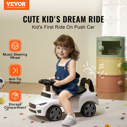 VEVOR Ride On Car Boys Girls Push Along Καρότσι παιχνιδιών για νήπιο 1-3 ετών Λευκό