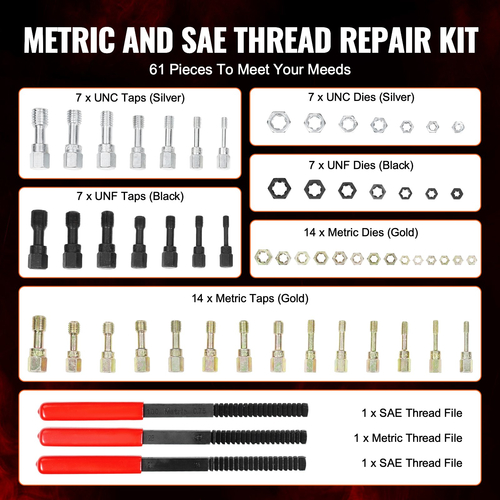 VEVOR 61PCS Thread Chaser Set UNC UNF Metric Thread Restorer Rethreading