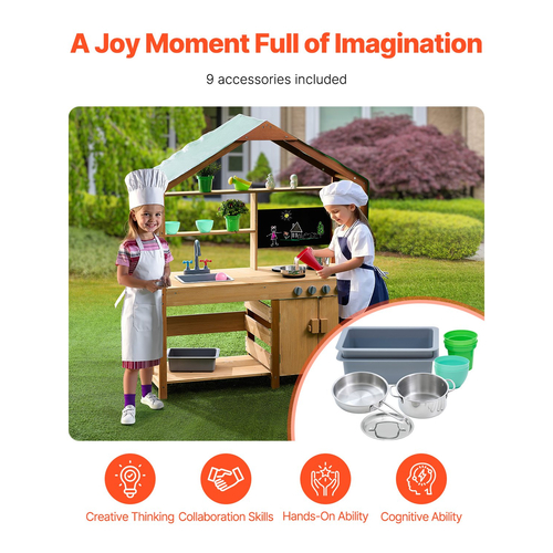 VEVOR Wooden Mud Kitchen Outdoor Toy Play Σετ κουζίνας για παιδιά Pretend Playset