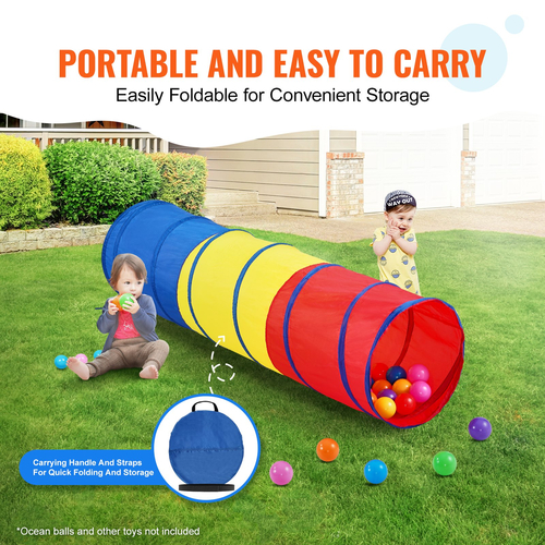 VEVOR Kids Play Tunnel Tent για νήπια, Πολύχρωμο Pop Up Crawl Tunnel Toy για μωρό ή κατοικίδιο, Πτυσσόμενο δώρο για αγόρι και κορίτσι Play Tunnel Indoor and Outdoor παιχνίδι Κόκκινο/Κίτρινο/Μπλε Πολύχρωμο