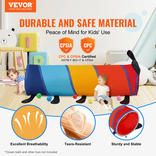 VEVOR Kids Play Tunnel Tent για νήπια, Πολύχρωμο Pop Up Caterpillar Crawl Tunnel Toy για μωρό ή κατοικίδιο, Πτυσσόμενο δώρο για αγόρι και κορίτσι Παίξτε Tunnel παιχνίδι εσωτερικού και εξωτερικού χώρου, Πολύχρωμο