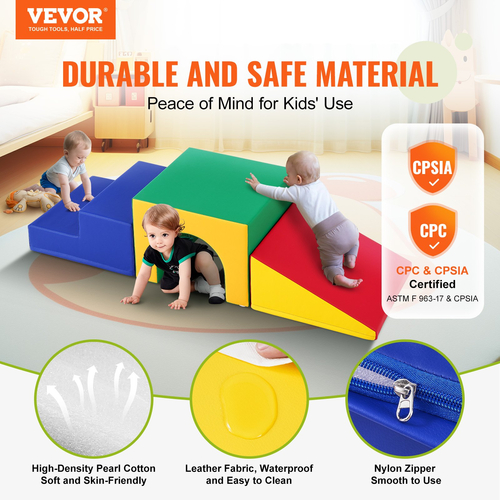 VEVOR Single Tunnel Climber, Toddler Playset, Foam Climbing Blocks για νήπια, Kids Tunnel Maze με σκάλες και ράμπα, Εσωτερικός χώρος για νήπια και παιδιά προσχολικής ηλικίας Εύκολος καθαρισμός, 3 τεμ (Ποικίλα)