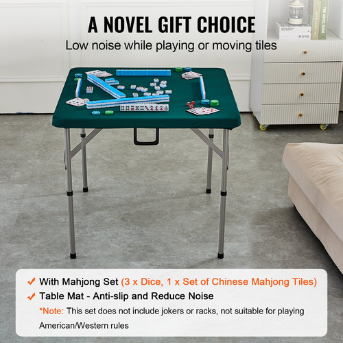Τραπέζι VEVOR Mahjong με σετ πλακιδίων Mahjong, Πτυσσόμενο στη μέση Τραπέζι με κάρτες 4 παικτών με πλακάκια Majiang 144 τμχ και 3 ζάρια, φορητό διπλό πτυσσόμενο τραπέζι ντόμινο με πράσινο επιτραπέζιο επιτραπέζιο ανθεκτικό στη φθορά και λαβή μεταφοράς