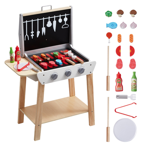 VEVOR 21 ΤΕΜ. Παιδική ψησταριά μπάρμπεκιου Playset Ξύλινη ψησταριά μαγειρικής σετ παιχνιδιών Pretend Sound