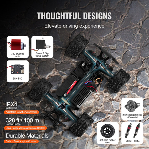 VEVOR Remote Control Car 1:18 Scale Kids RC Car All Terrain 4WD Off-Road