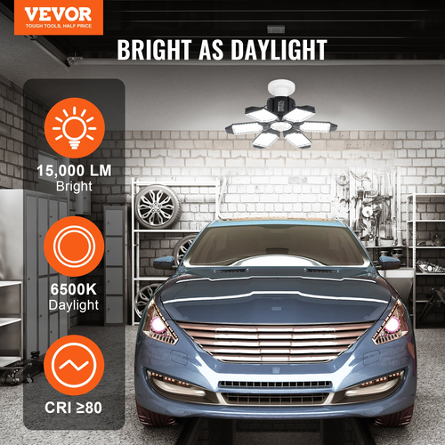 VEVOR LED φωτιστικό γκαράζ 15000LM 2 πακέτα Παραμορφώσιμο φωτεινό φωτιστικό οροφής καταστήματος