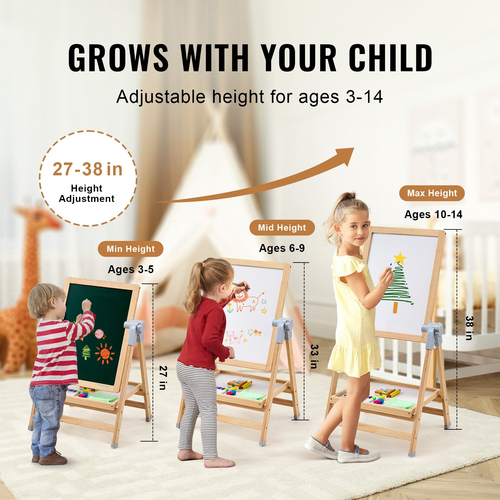 VEVOR 2-in-1 Kids Art Easel Ξύλινος μαγνητικός πίνακας κιμωλίας διπλής όψης