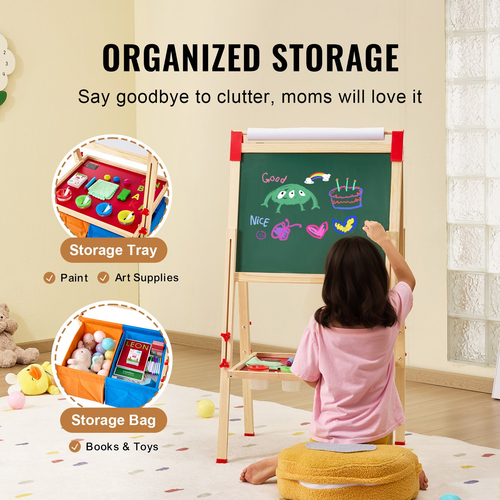 VEVOR 3-in-1 Kids Art Easel Ξύλινος μαγνητικός πίνακας κιμωλίας διπλής όψης