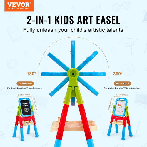 VEVOR 2-in-1 Kids Art Easel Μαγνητικός πίνακας κιμωλίας διπλής όψης Περιστρεφόμενος