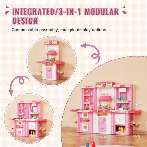 VEVOR Kitchen Playset Kids Pretend Cooking Play Toy 74 Piece Αξεσουάρ Ροζ