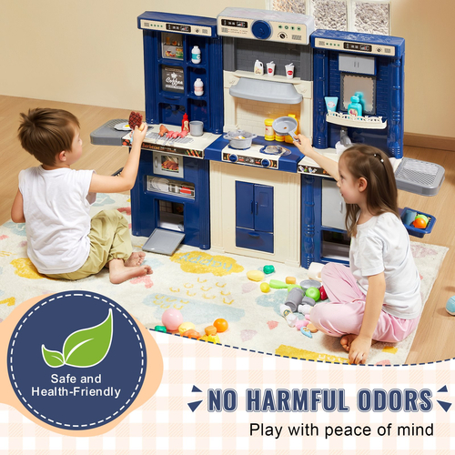 VEVOR Kitchen Playset Kids Pretend Cooking Play Toy 74 Piece Αξεσουάρ Μπλε
