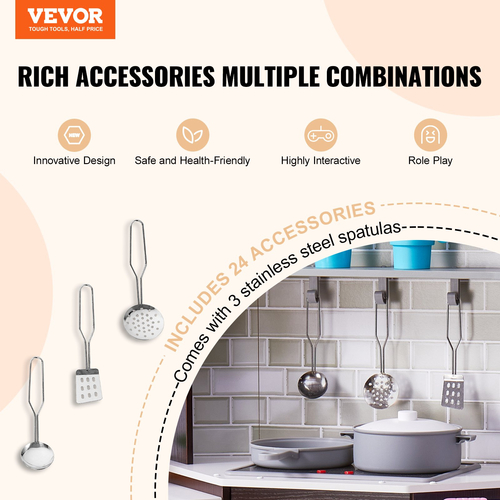 VEVOR Kitchen Playset Kids Pretend Cooking Play Toy 24 Piece Αξεσουάρ Καφέ