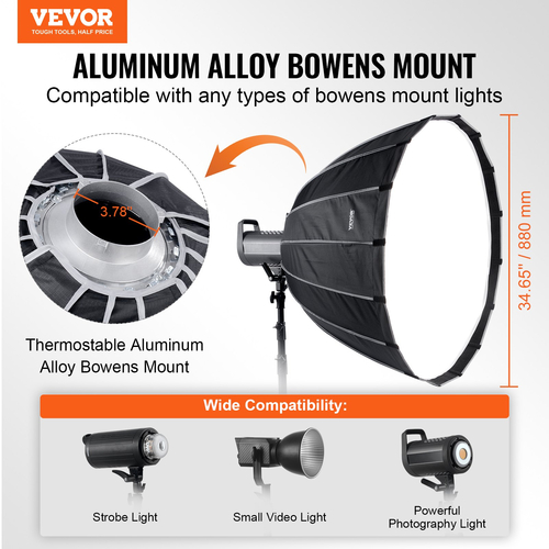 VEVOR Parabolic Softbox 33 σε Quick Release & Quick Fold & Portable