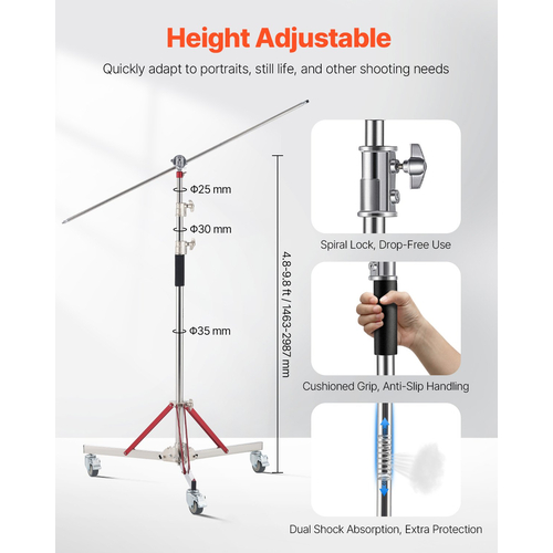 Ελαφρύ σταντ VEVOR Heavy Duty with Casters Max Ύψος 10,5 πόδια/320 εκ.
