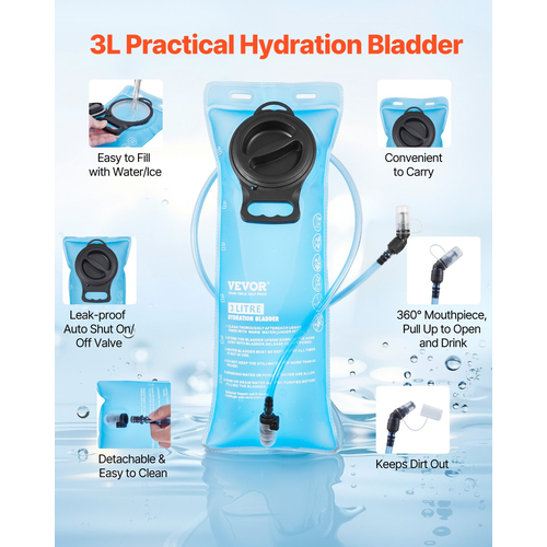 Σακίδιο πλάτης VEVOR Hydration Pack 3L TPU Water Bladder ποδηλασία Πεζοπορία Τρέξιμο Κάμπινγκ