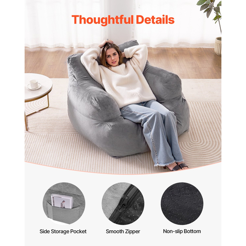 Καρέκλα VEVOR Bean Bag Καρέκλα καναπέ BeanBag με μπράτσα για ενήλικες Λούτρινο γκρι