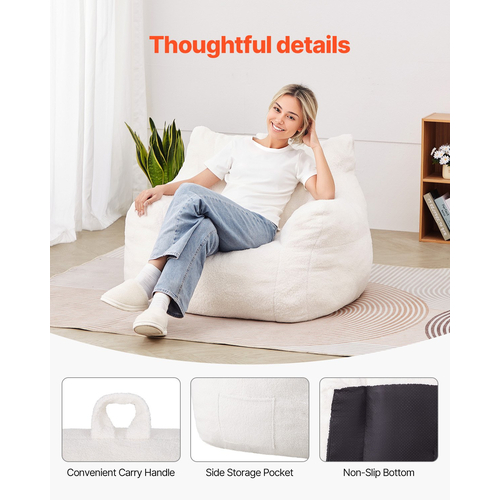 Καρέκλα VEVOR 3 πόδια Bean Bag με μαλακά υποβραχιόνια και τσέπη αποθήκευσης Λευκή