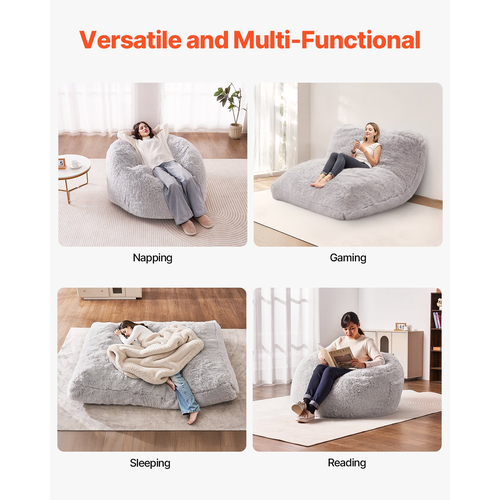 Καρέκλα κρεβατιού VEVOR Bean Bag Μετατρέψιμη από καρέκλα σε σαλόνι ή στρώμα γκρι-γεμάτο