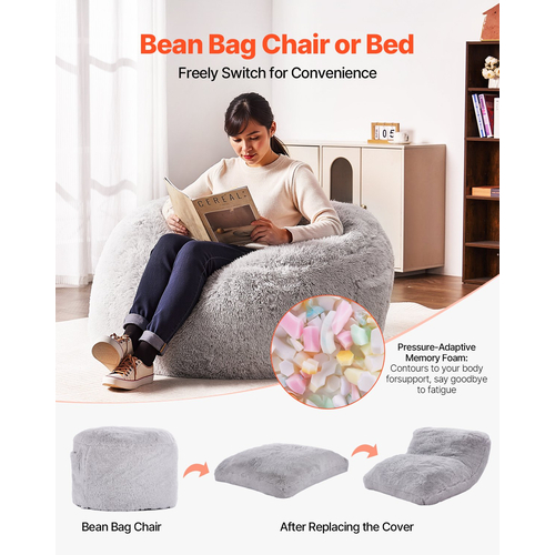 Καρέκλα κρεβατιού VEVOR Bean Bag Μετατρέψιμη από καρέκλα σε σαλόνι ή στρώμα Grey-Queen