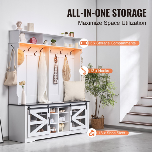 VEVOR Hall Tree Wooden Hall Tree με πάγκο 12 γάντζους για είσοδο και διάδρομο