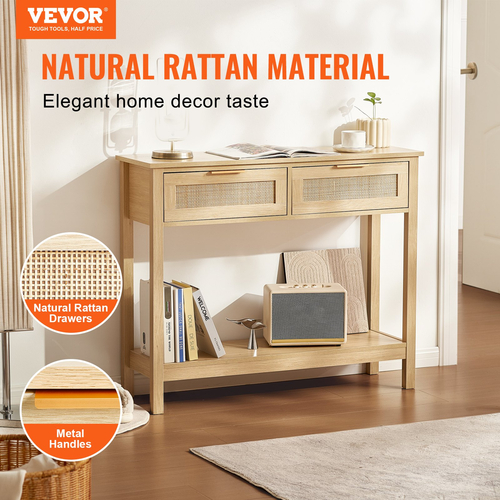 Τραπέζι κονσόλας VEVOR Rattan με 2 συρτάρια αποθήκευσης Rattan συρόμενη πόρτα Natural