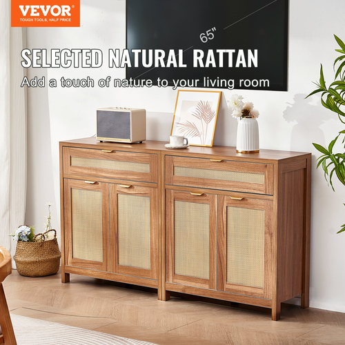 Ντουλάπι VEVOR Rattan με 4 πόρτες 2 συρτάρια ρυθμιζόμενα ράφια Σετ 2 φυσικών