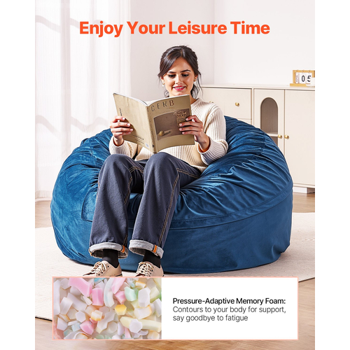Καρέκλα VEVOR Round Bean Bag με αφαιρούμενο και πλενόμενο κάλυμμα για ενήλικες Μπλε