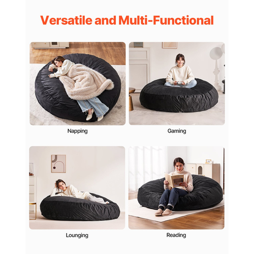 Καρέκλα VEVOR Round Bean Bag με αφαιρούμενο & πλενόμενο κάλυμμα για ενήλικες Giant Black