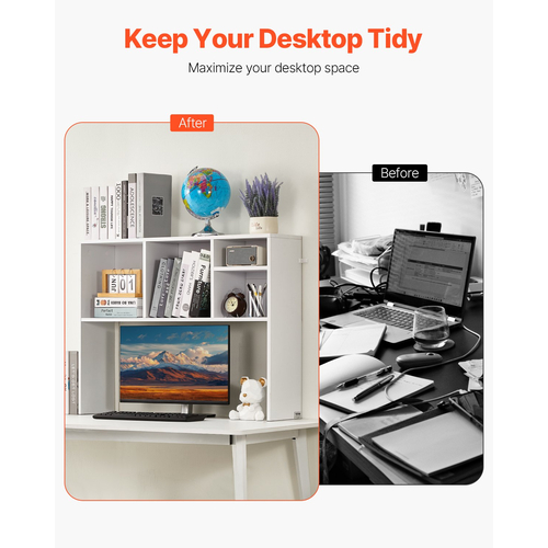 VEVOR Desktop Bookshelf White Desktop Storage Organizer 1-Tier για γραφείο και σπίτι
