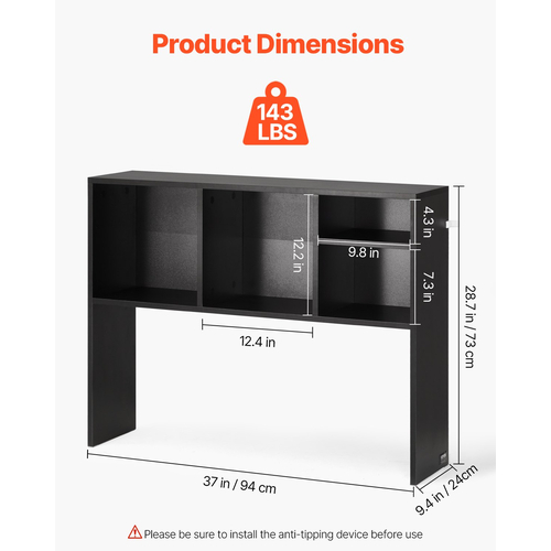 VEVOR Desktop Bookshelf Black Desktop Storage Organizer 1-Tier for Office & Home