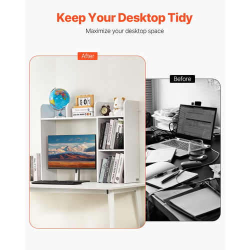 VEVOR Desktop Bookshelf White Desktop Storage Organizer 2-Tier για γραφείο και σπίτι