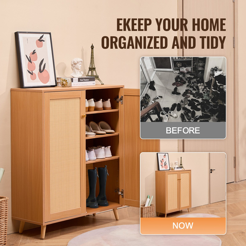 VEVOR Rattan Shoe Cabinet 5 Tiers Shoe Organizer 2 πόρτες & ρυθμιζόμενα ράφια