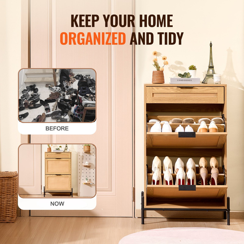Οργάνωση παπουτσιών VEVOR Rattan Shoe Cabinet με 2 συρτάρια και 1 συρτάρι