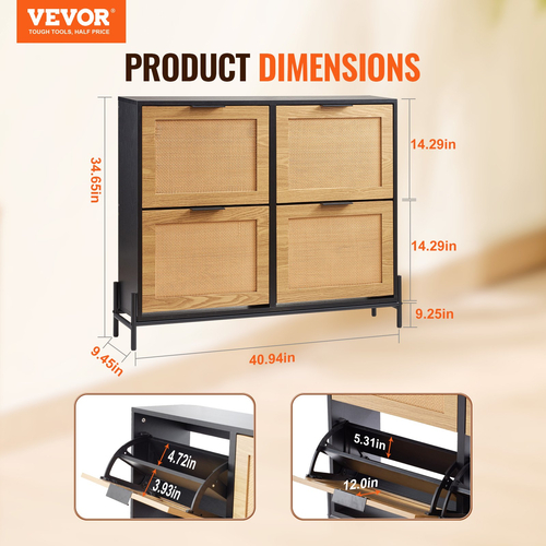 Ερμάριο αποθήκευσης παπουτσιών VEVOR Rattan Shoe Storage Organizer με 4 συρτάρια