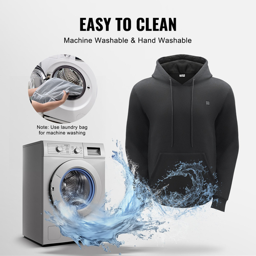 VEVOR Θερμαινόμενο φούτερ με κουκούλα Unisex με Μπαταρία για Άντρες & Γυναικεία Μέγεθος S Μαύρο