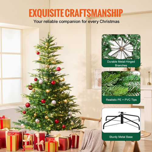 VEVOR Χριστουγεννιάτικο Δέντρο 6,5 ποδιών Prelit Artificial Tree with 350 White LEDs 900 Tips