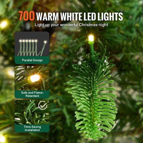 VEVOR Χριστουγεννιάτικο Δέντρο 7,5 ποδιών Prelit Artificial Tree with 700 White LEDs 1319 Tips