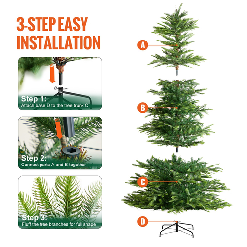 VEVOR Χριστουγεννιάτικο Δέντρο 7,5 ποδιών Prelit Artificial Tree with 700 White LEDs 1319 Tips