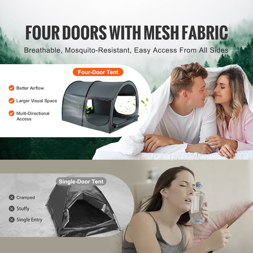 VEVOR 4 Doors Bed Tent Reathable Tent Light Blackout με 0,28 σε πόλους ινών