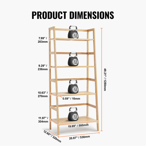 VEVOR Bamboo Bookshelf 4 Tiers Bamboo Ladder Βιβλιοθήκη τραπεζοειδές ράφι αποθήκευσης
