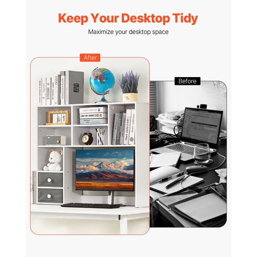 VEVOR Desktop Bookshelf White Desktop Storage Organizer 3 επιπέδων για γραφείο και σπίτι